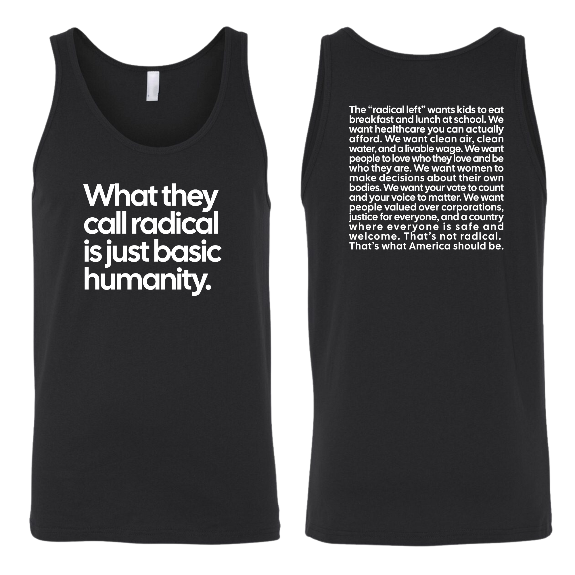 What They Call Radical Is Just Basic Humanity Unisex Tank Top (Front and back Print)-T-Shirt-The Original God Ain't Petty But I Am