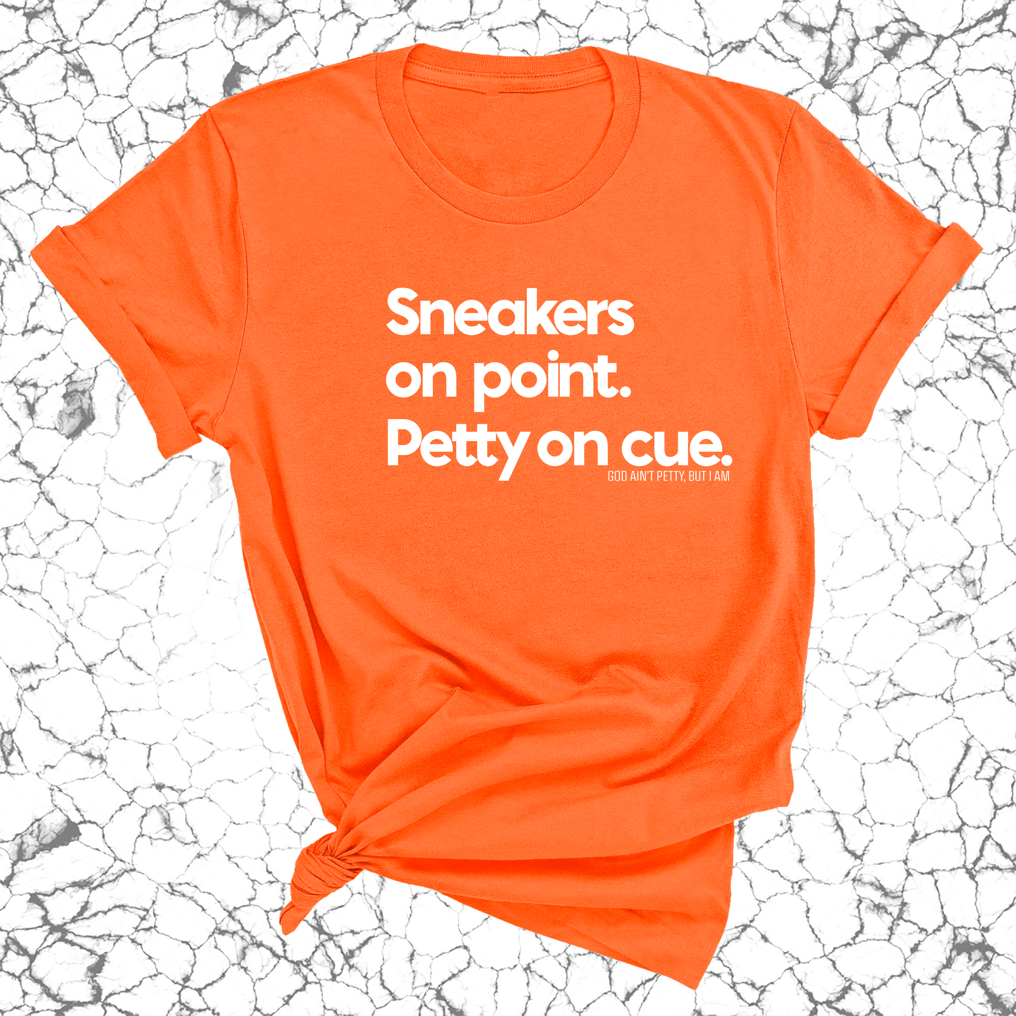 Sneakers on point. Petty On Cue Unisex Tee-T-Shirt-The Original God Ain't Petty But I Am