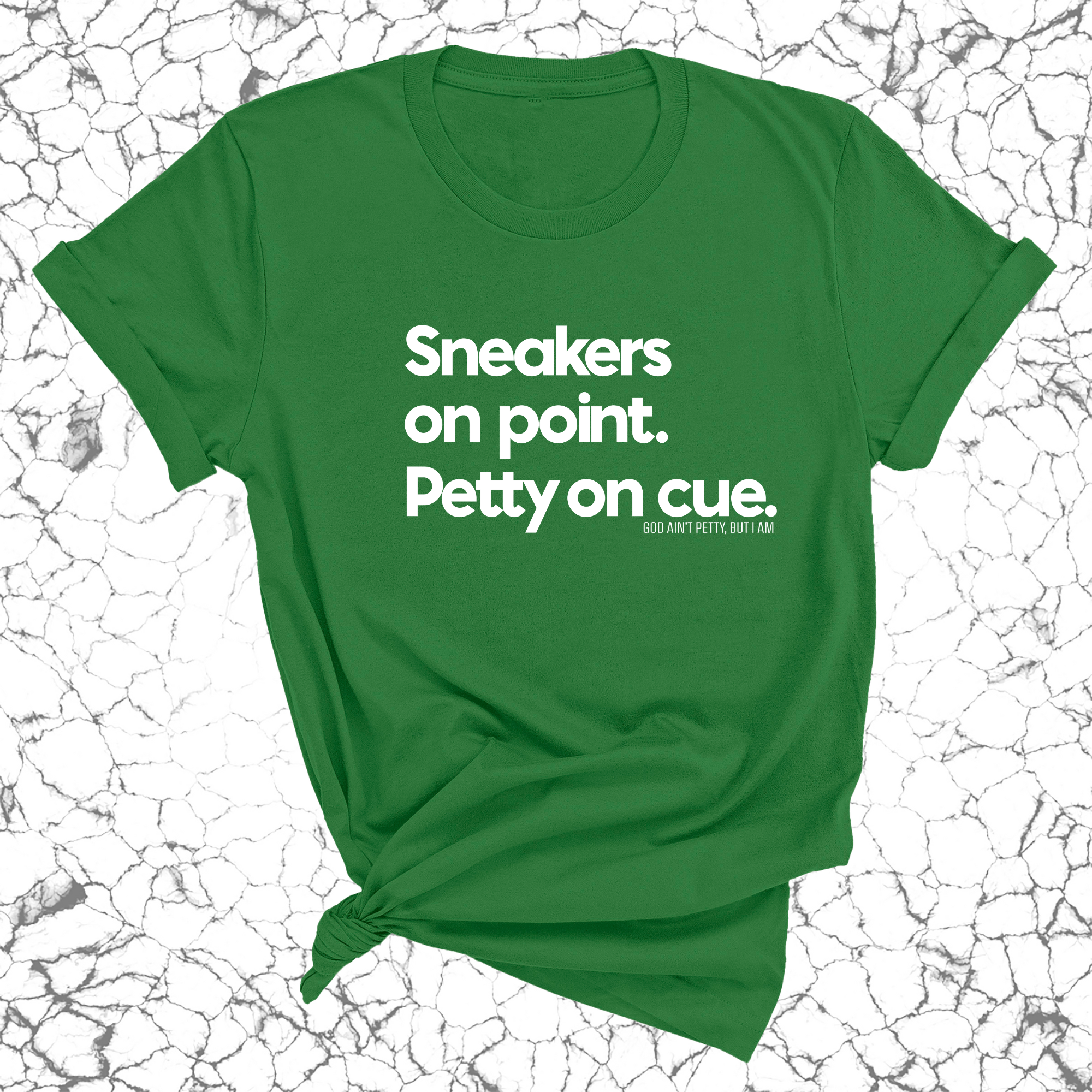Sneakers on point. Petty On Cue Unisex Tee-T-Shirt-The Original God Ain't Petty But I Am