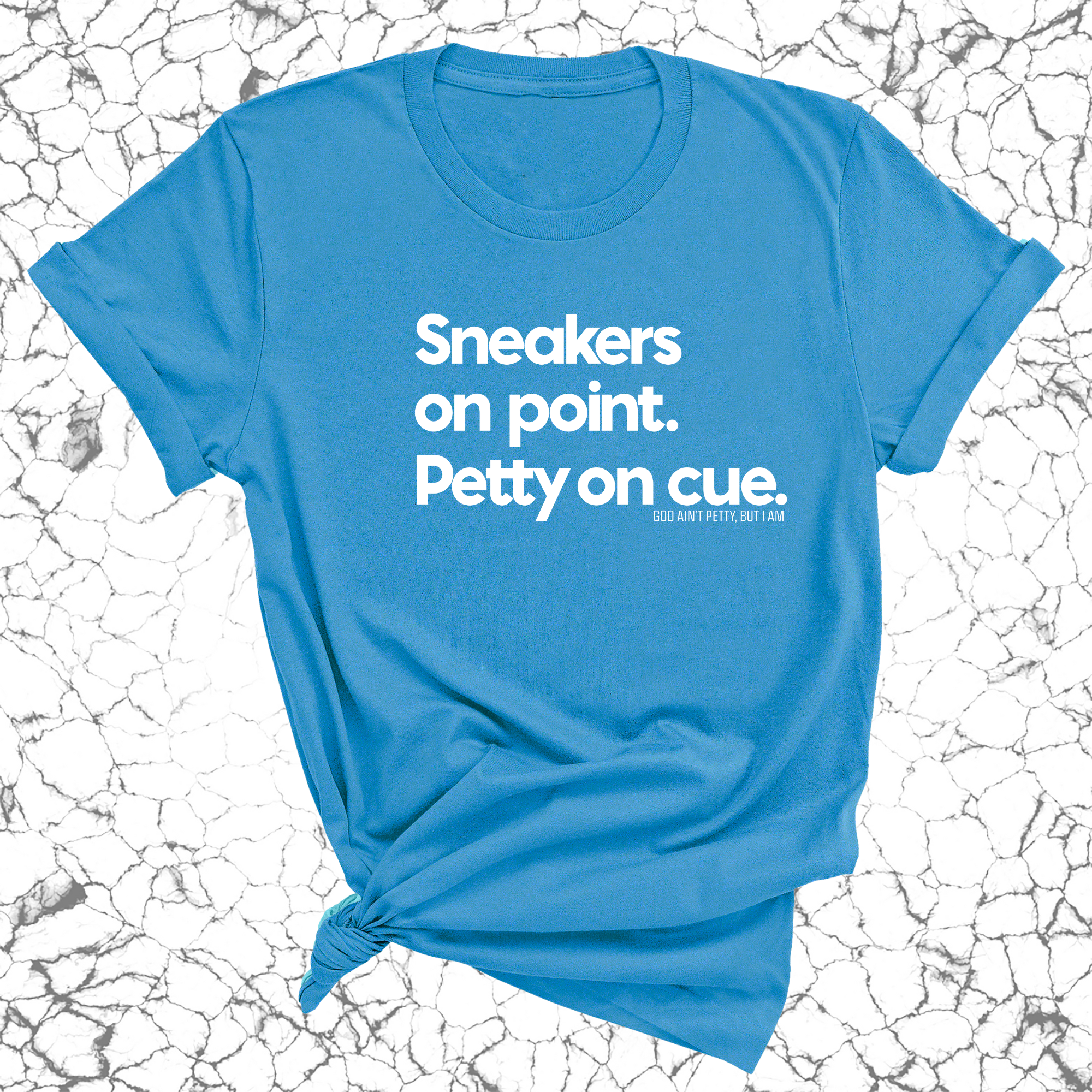 Sneakers on point. Petty On Cue Unisex Tee-T-Shirt-The Original God Ain't Petty But I Am