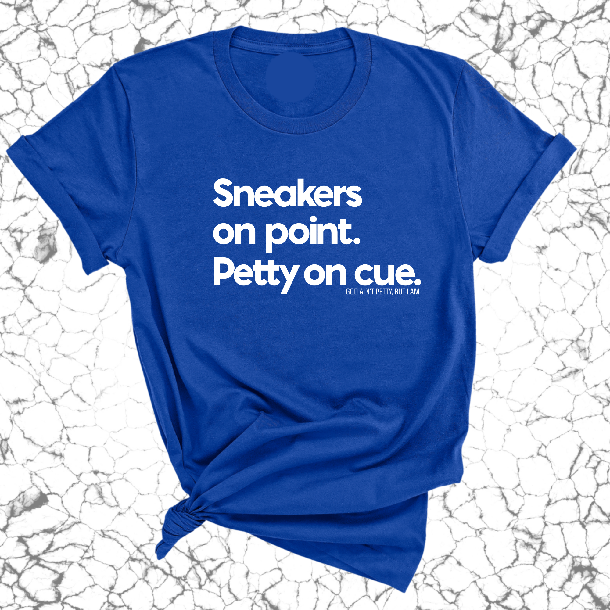 Sneakers on point. Petty On Cue Unisex Tee-T-Shirt-The Original God Ain't Petty But I Am