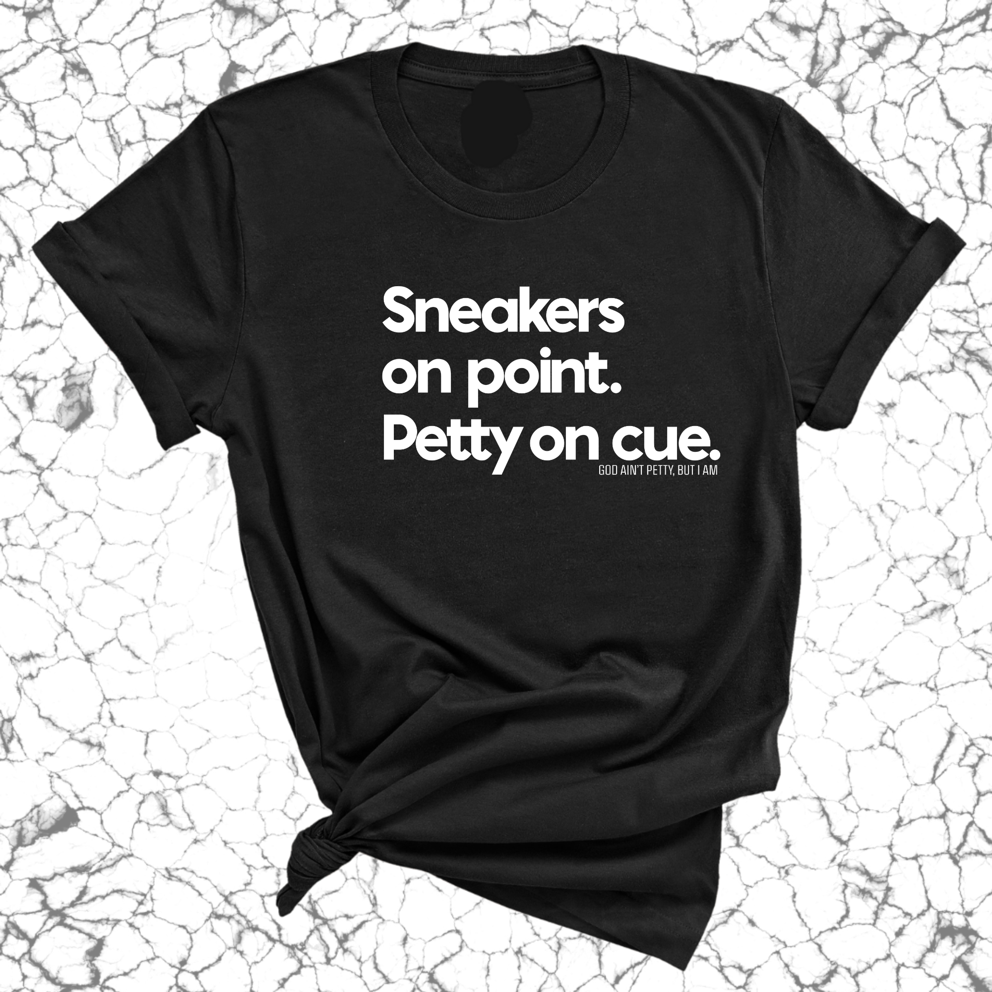 Sneakers on point. Petty On Cue Unisex Tee-T-Shirt-The Original God Ain't Petty But I Am